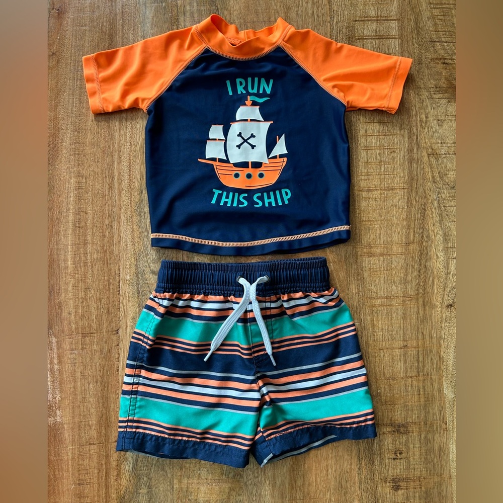 Swim trunks and rash guard
